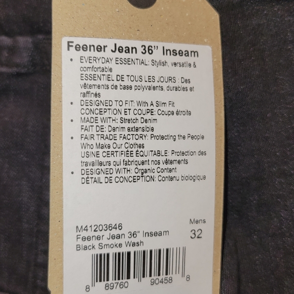 NWT Prana Feener Jeans 32" Straight Fit Black Smoke Wash W32 L 36 - Picture 6 of 10